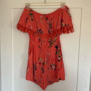 Willow & Clay Coral Floral Off-Shoulder Romper